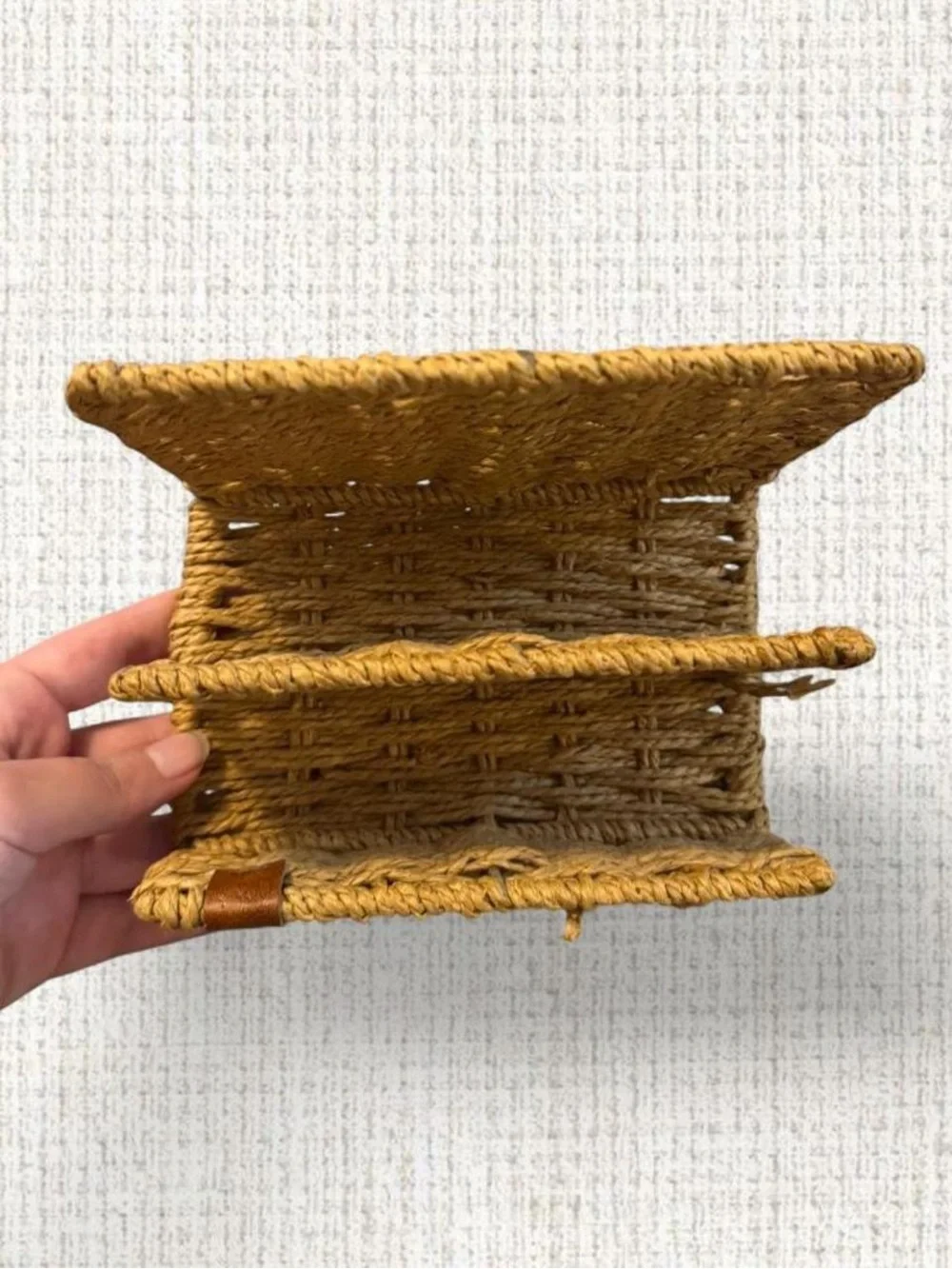2-tier woven wicker/rattan-style desktop mail or letter organizer